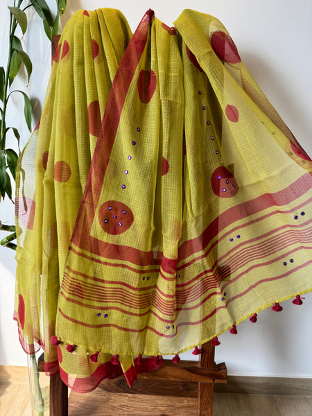 Embroidered pallu -  Mehandi Green kota Doria Saree