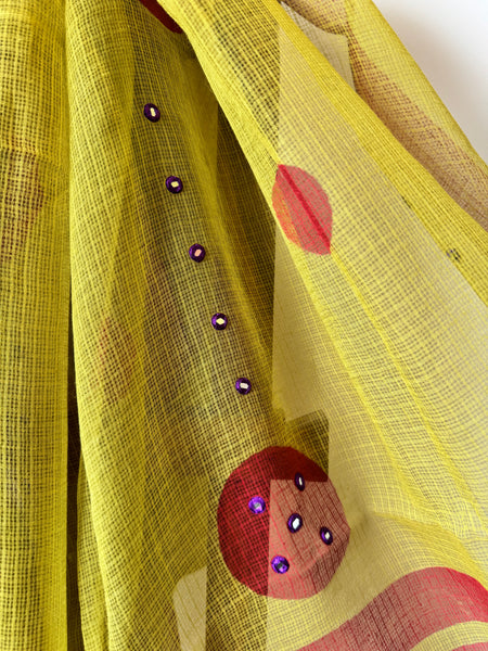 Embroidered pallu -  Mehandi Green kota Doria Saree