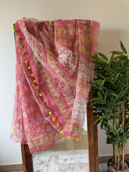 Sunset peach weave - kota Doria Saree