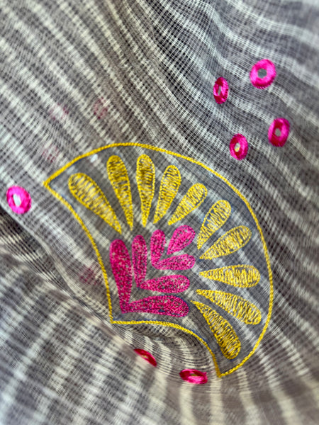 रंगमंच -Embroidered Pallu Kota Saree- Light Grey