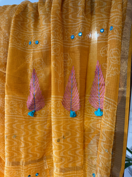 रंगमंच - Embroidered Pallu Kota Saree- Dark Yellow