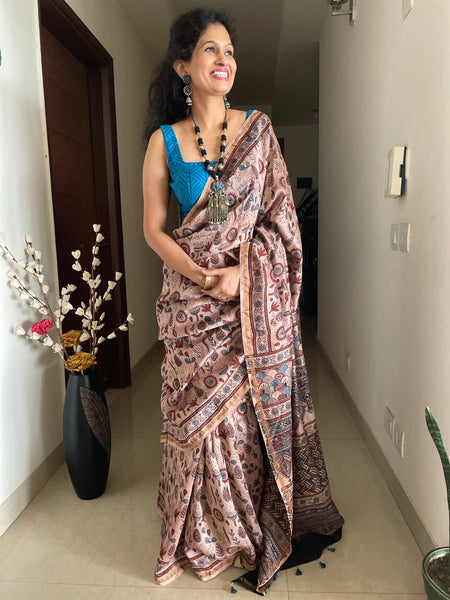 Ajrakh naturally dyed cotton silk saree