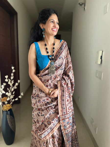 Ajrakh naturally dyed cotton silk saree