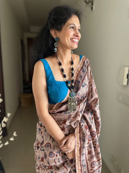 Ajrakh naturally dyed cotton silk saree