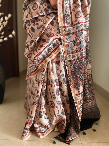 Ajrakh naturally dyed cotton silk saree