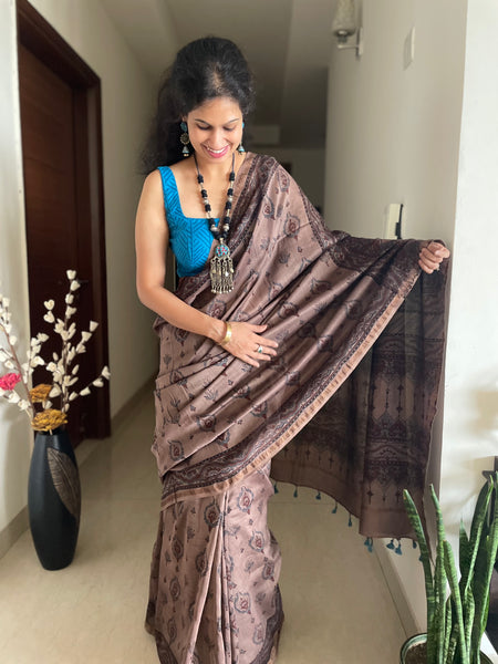 Ajrakh naturally dyed cotton silk saree