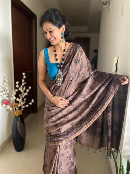 Ajrakh naturally dyed cotton silk saree
