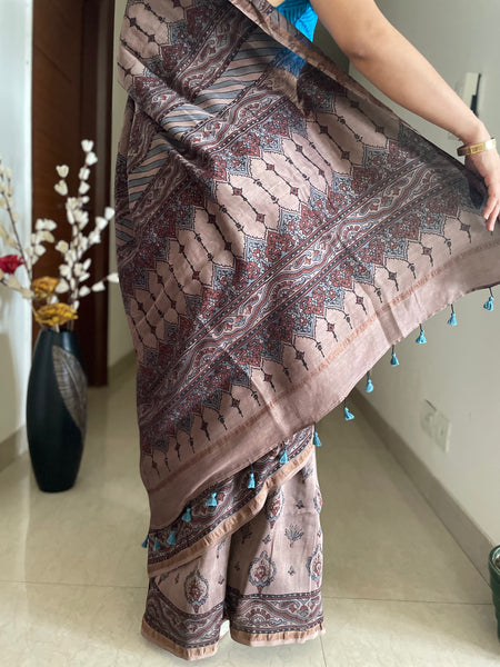Ajrakh naturally dyed cotton silk saree