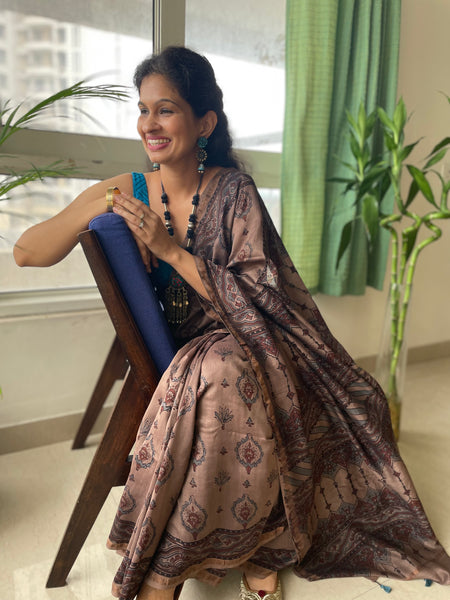 Ajrakh naturally dyed cotton silk saree