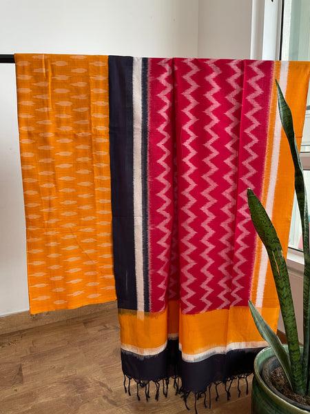 2pc Pochampally Ikat Cotton Suit Material with Double Ikat Dupatta