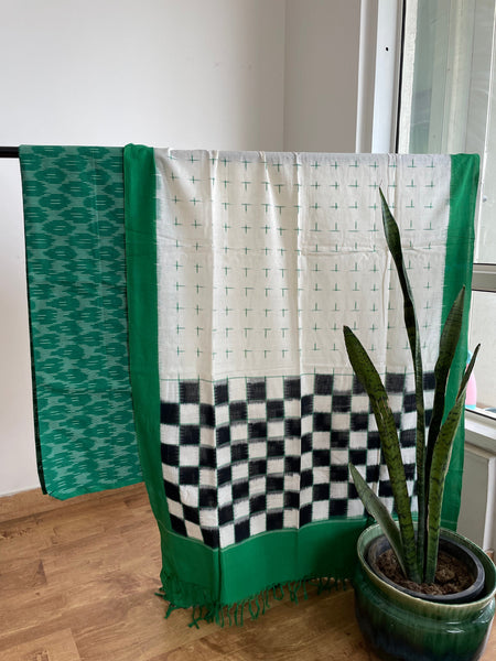 2pc Pochampally Ikat Cotton Suit Material with Double Ikat Dupatta