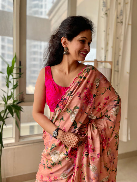 Dusty Pink Modal voile digital printed saree