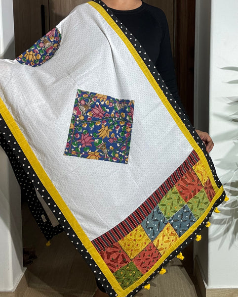 Bird Patchwork dupatta / stole - Blue