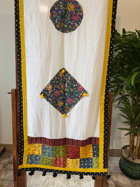 Bird Patchwork dupatta / stole - Blue