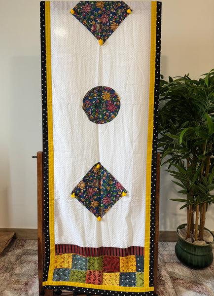 Bird Patchwork dupatta / stole - Blue