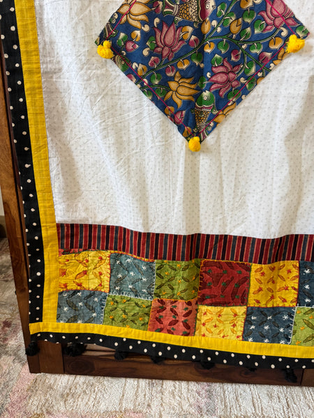 Bird Patchwork dupatta / stole - Blue