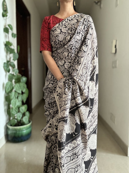 Kalamkari blockprinted chennuri silk saree
