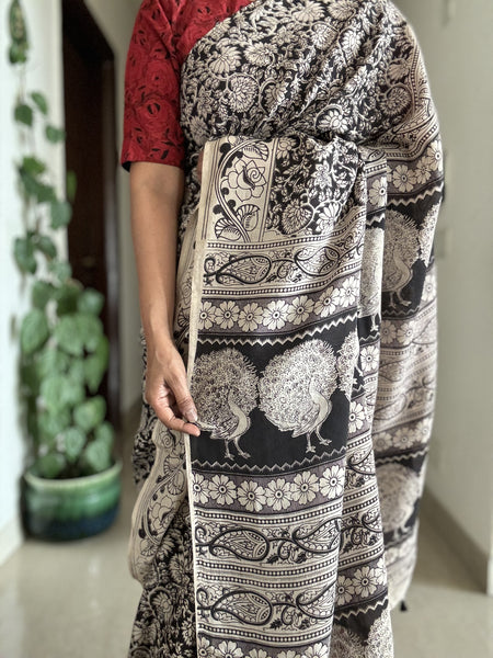 Kalamkari blockprinted chennuri silk saree