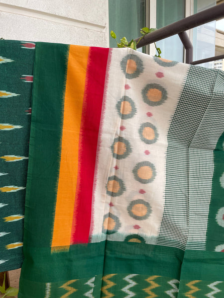 2pc Pochampally Ikat Cotton Suit Material with Double Ikat Dupatta