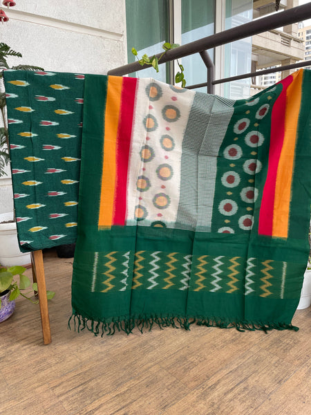 2pc Pochampally Ikat Cotton Suit Material with Double Ikat Dupatta