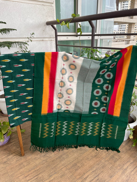 2pc Pochampally Ikat Cotton Suit Material with Double Ikat Dupatta