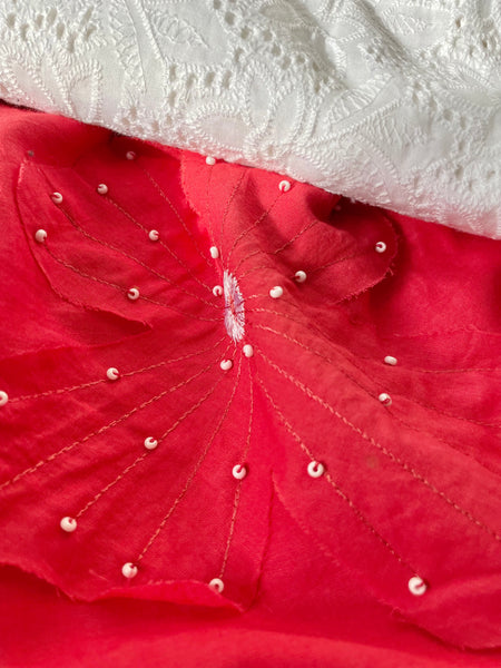 Cotton saree with Single flower Patchwork and Hand Embroidery