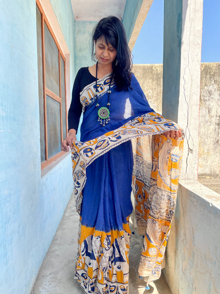Kalamkari printed cotton mul saree