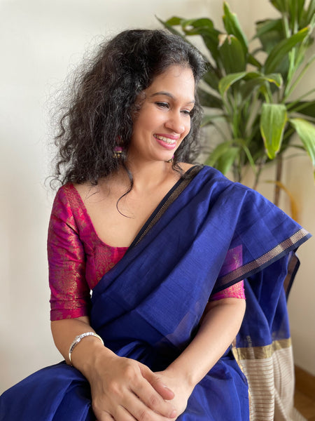 Handwoven Maheshwari Cotton Silk Saree with woven zari border
