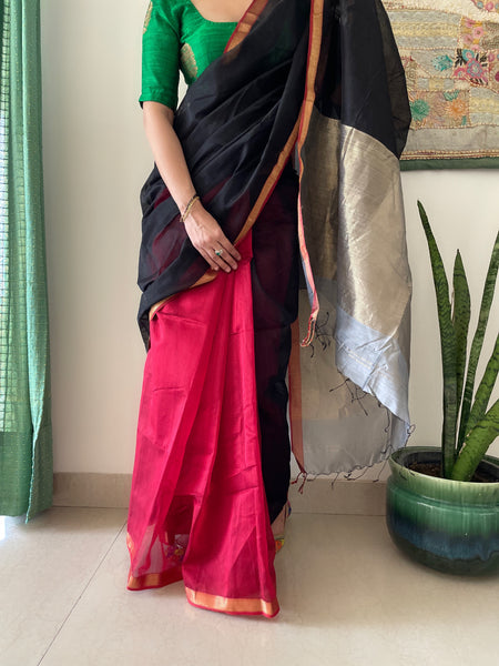 Handwoven Maheshwari Cotton Silk Saree with woven zari border