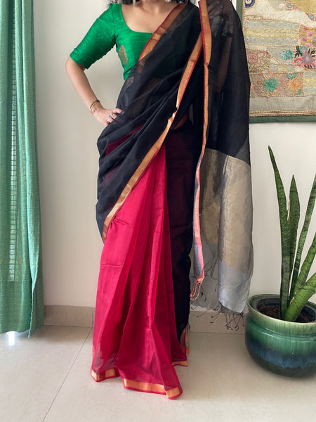 Handwoven Maheshwari Cotton Silk Saree with woven zari border