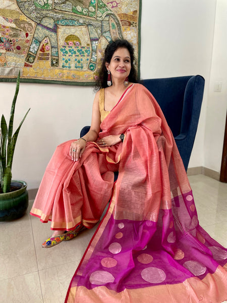 Handloom Cotton Silk Saree with JAMDANI weave on pallu