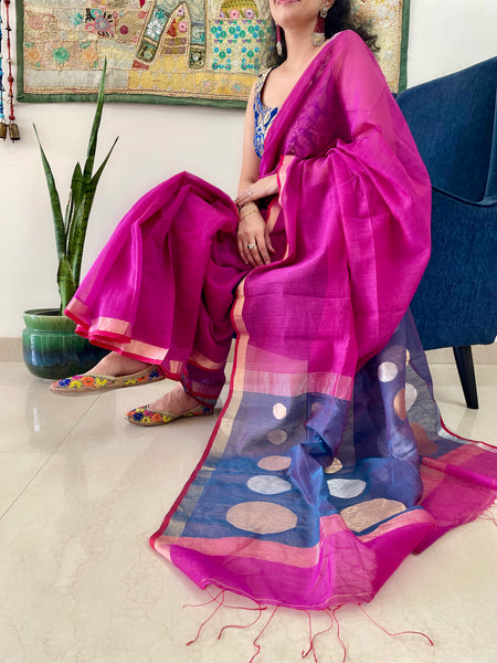 Handloom Cotton Silk Saree with JAMDANI weave on pallu
