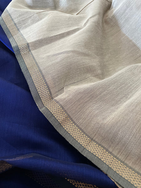 Handwoven Maheshwari Cotton Silk Saree with woven zari border