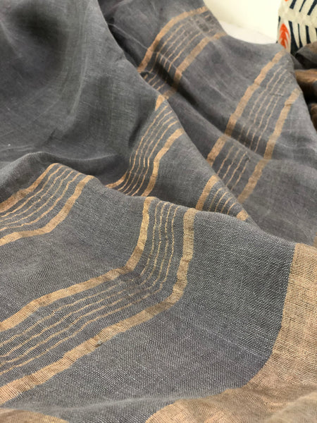 Smoky Grey - Handwoven Linen Saree