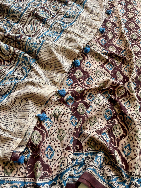 Block Printed Kalamkari Cotton Mul Saree