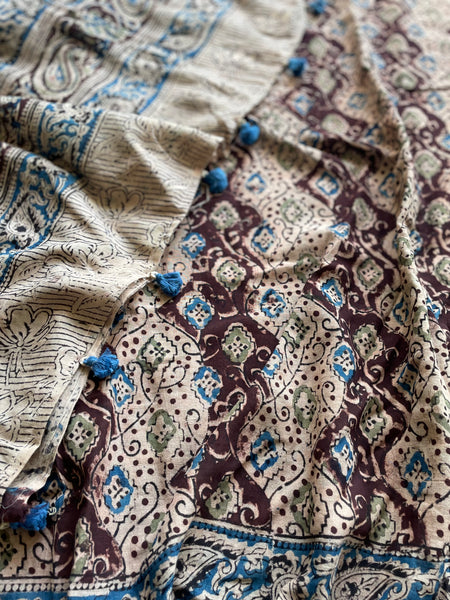 Block Printed Kalamkari Cotton Mul Saree