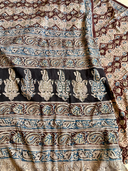 Block Printed Kalamkari Cotton Mul Saree
