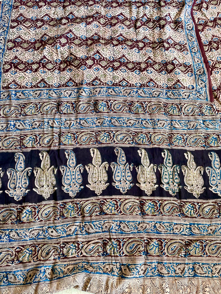 Block Printed Kalamkari Cotton Mul Saree