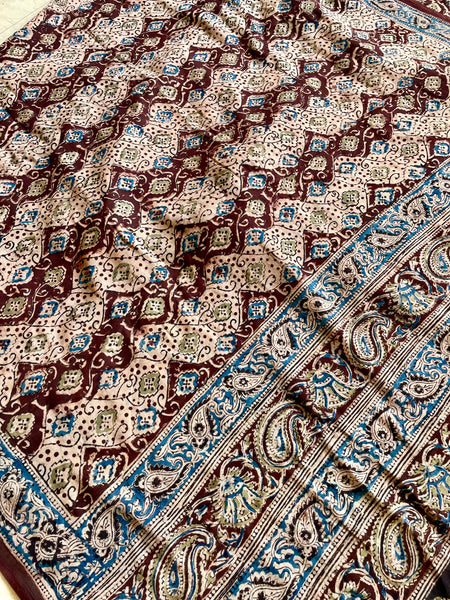 Block Printed Kalamkari Cotton Mul Saree