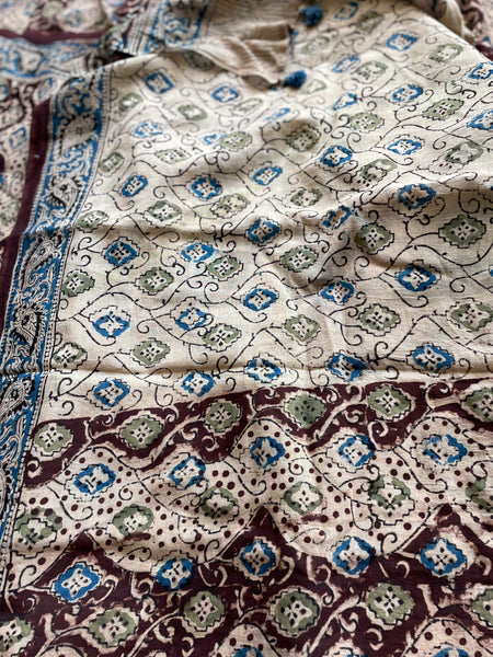 Block Printed Kalamkari Cotton Mul Saree