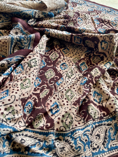 Block Printed Kalamkari Cotton Mul Saree
