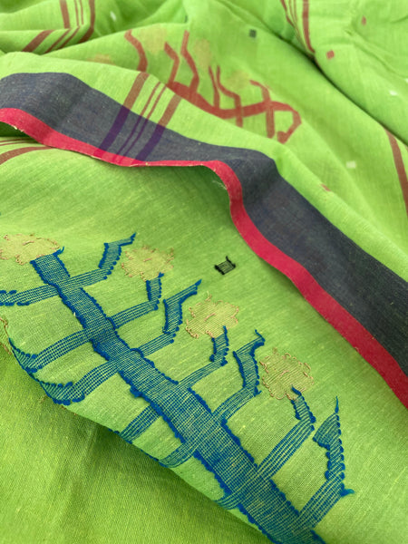 Charu Cotton Jamdani Saree- Green