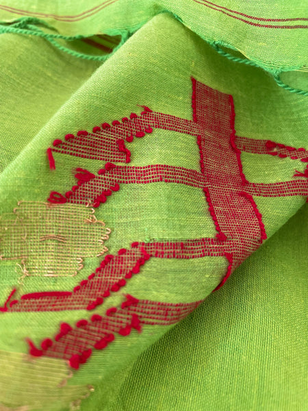 Charu Cotton Jamdani Saree- Green