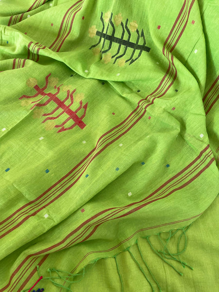 Charu Cotton Jamdani Saree- Green