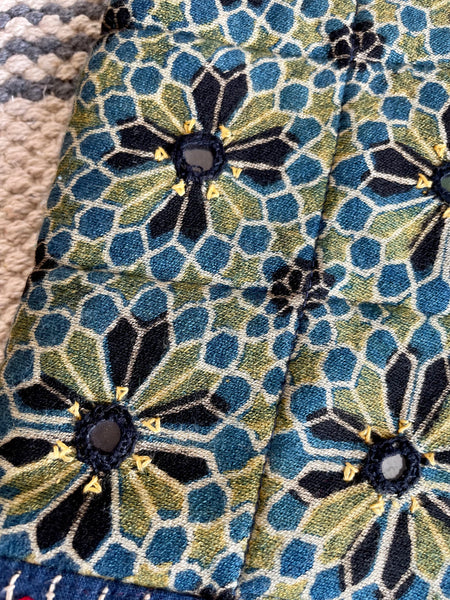 Ajrakh blockprinted Mashroo Silk Embroidered Jhola