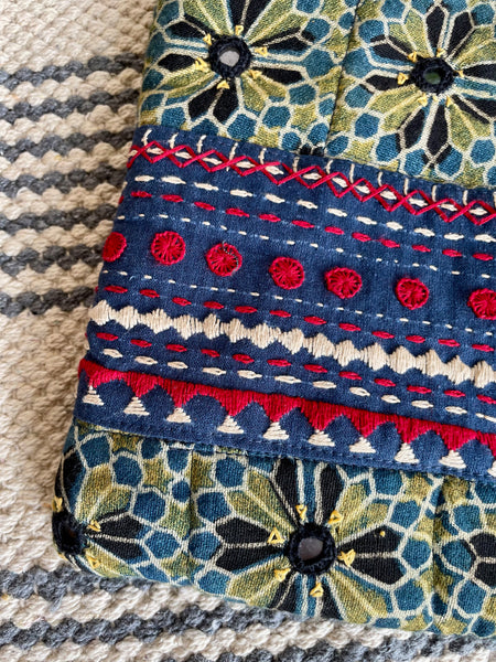 Ajrakh blockprinted Mashroo Silk Embroidered Jhola