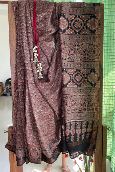 Ajrakh naturally dyed cotton silk saree