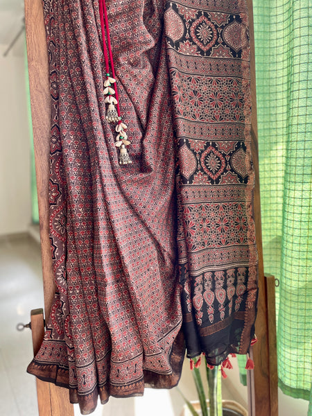 Ajrakh naturally dyed cotton silk saree
