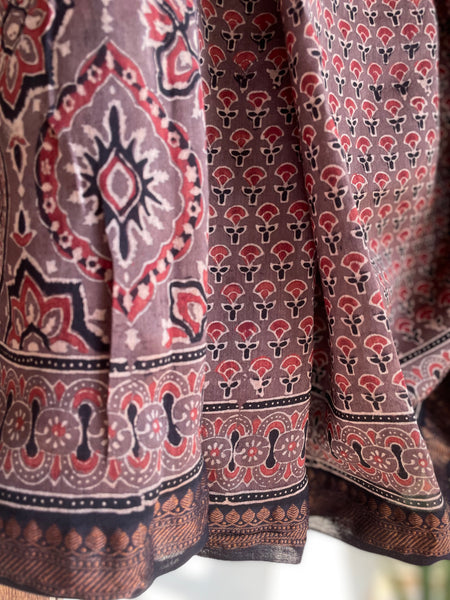 Ajrakh naturally dyed cotton silk saree
