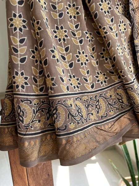 Ajrakh naturally dyed cotton silk saree